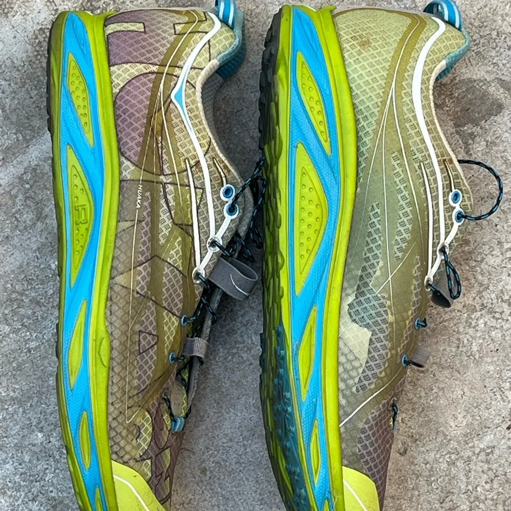Men’s Hoka One Huaka Green and Blue Trail Running Shoes 12.5 - Picture 3 of 8